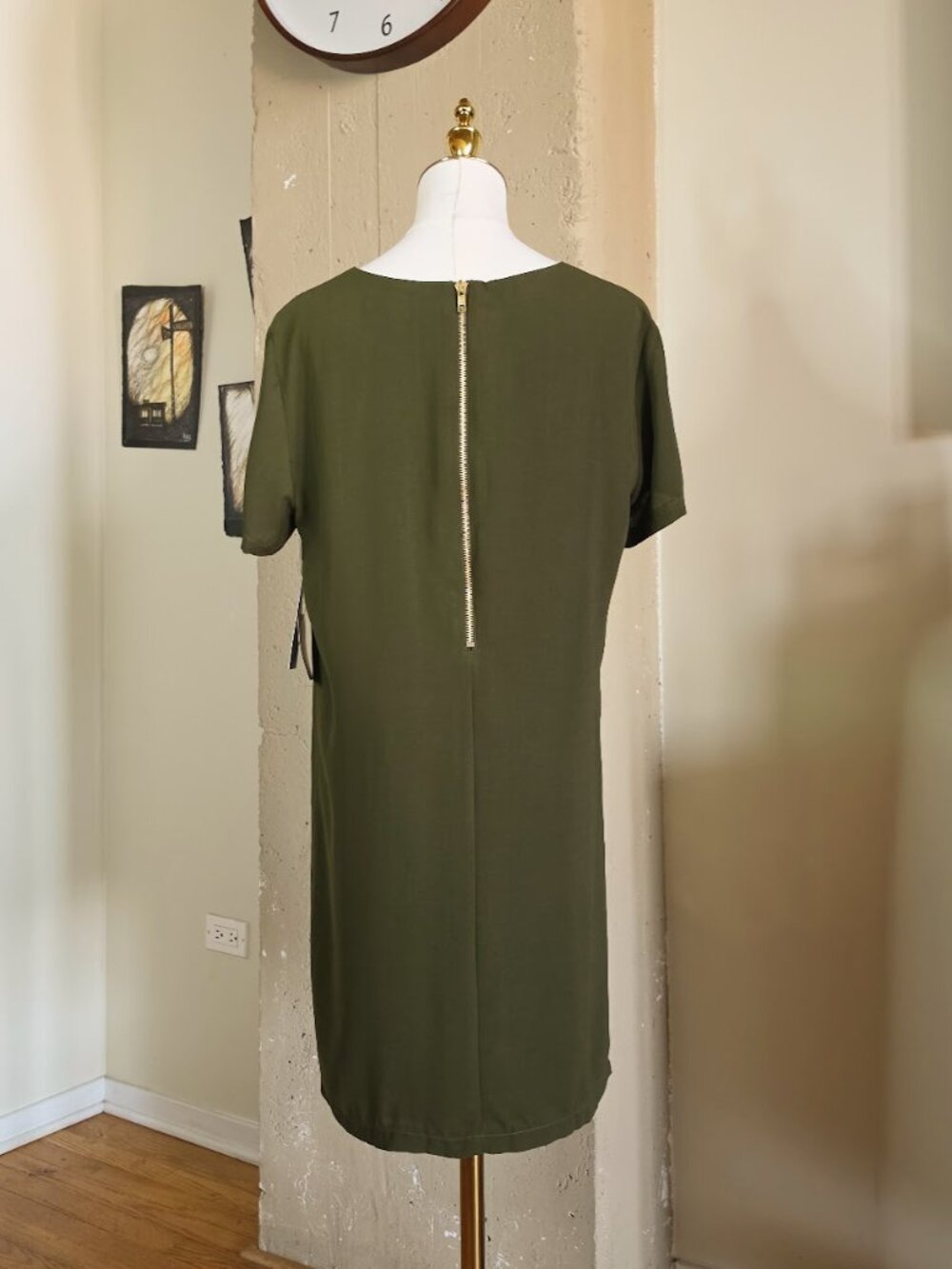 Lulus "Shift and Shout" Olive Green Short Sleeve Shift Dress Size Medium NWT - Picture 6 of 13